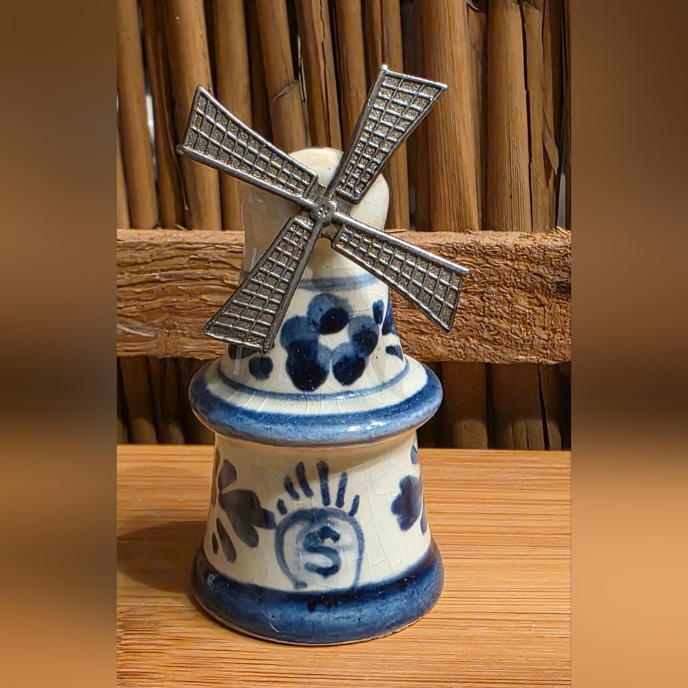 Blue and White Ceramic Windmill Salt Shaker